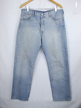Levi's 501 Mens Light Blue Denim Jean Button Fly Straight Leg 36x30 Grunge Muddy